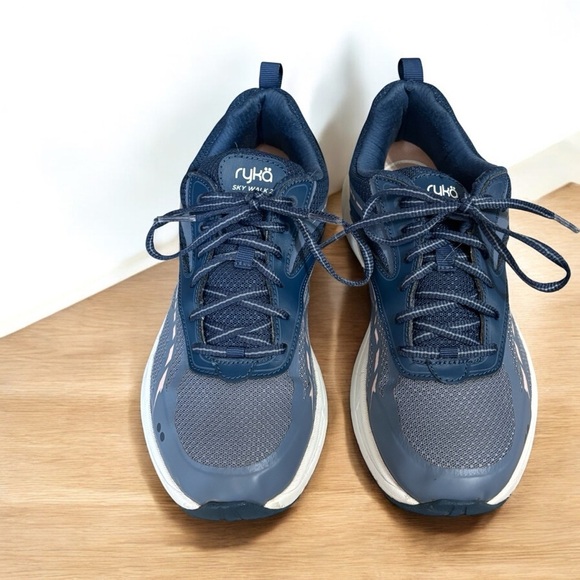 Ryka Sky Walk Walking Sneakers Women’s Size 8 Navy Lavender Leather Mesh Comfort - Picture 4 of 6
